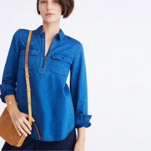 Madewell Blue Indigo Zip-Front Popover Shirt Top Size XXS